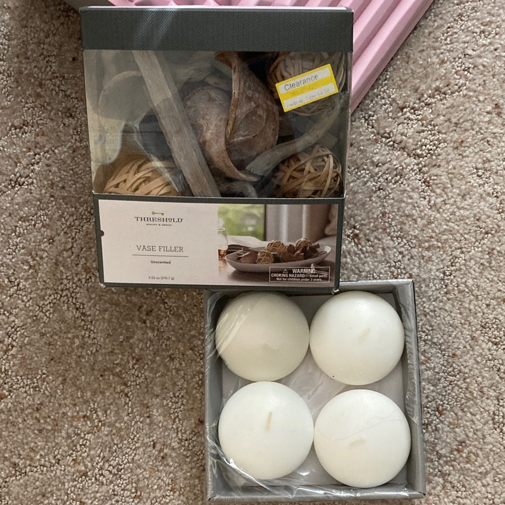 Threshold Cream and Brown Candle and Vase Filler Set